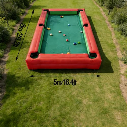 Snookball Giant Inflatable Soccer Pool Table Football Pool Pitch Billiards Inflatable Football Billiard Game with PVC Mat, Air Blower, 16 Balls for Party, Event - size: 8*5m