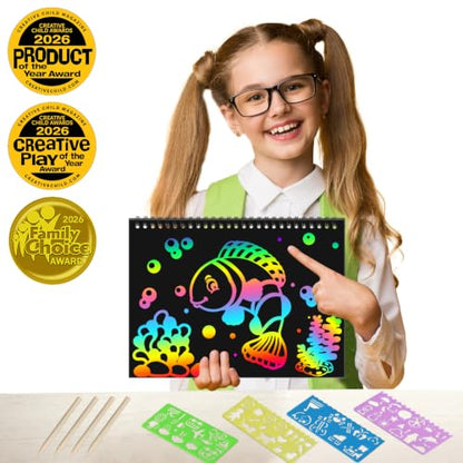 ZMLM Scratch Paper Art Craft: 2 Pack Rainbow Scratch Set for 3 4 5 6 7 8 9 10 Years Old Girls Boys Students Drawing Coloring Black Magic Art Supplies Kits Gifts School Birthday Party Toys (Ocean) - style: Ocean