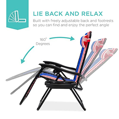 Best Choice Products Set of 2 Adjustable Steel Mesh Zero Gravity Lounge Chair Recliners w/Pillows and Cup Holder Trays - American Flag - color: American Flag, size: Standard
