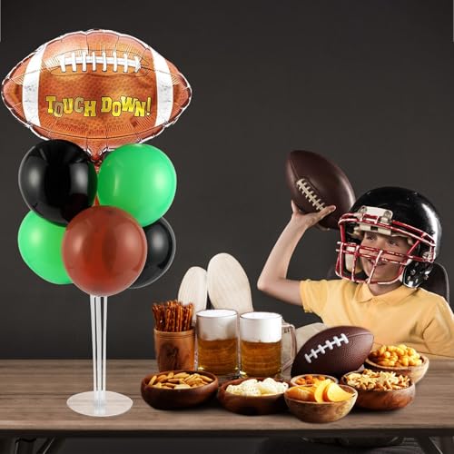 Football Party Balloons Stand Kit 2 Sets with 2 Rugby Ball Foil Balloons Football Themed Party Balloon Centerpiece for Tables for Game Sports Graduation Birthday Footballs Themed Decorations - style: Football