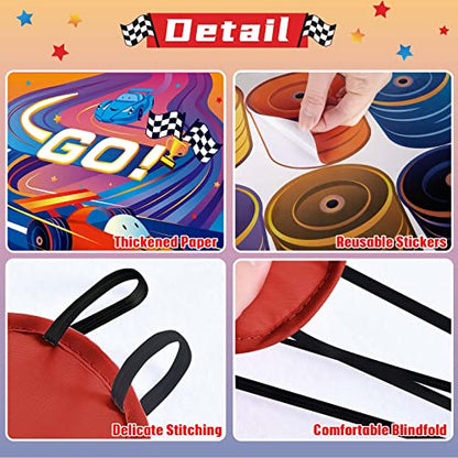 WERNNSAI Pin The Wheels on The Car Games - Car Birthday Party Supplies Race Cars Party Games Poster with 24 Pcs Stickers for Kids Boys Baby Shower Classroom Activities - style: Racing Car