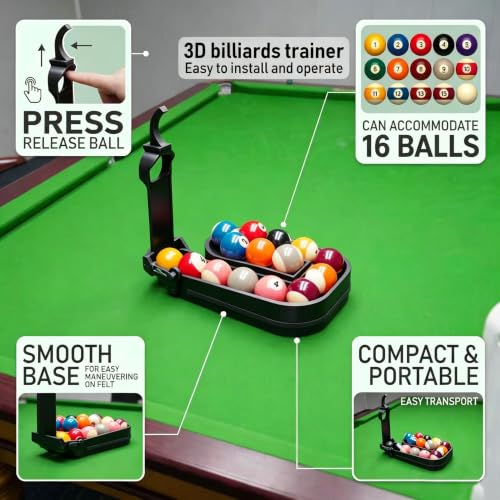 3D Printed Precision Pool Ball Rack: Professional Billiards Training Tool for Perfect Ball Placement, Fast Setup, Portable Design with Complete Maintenance Kit (Screwdriver/Rubber Bands) - color: black