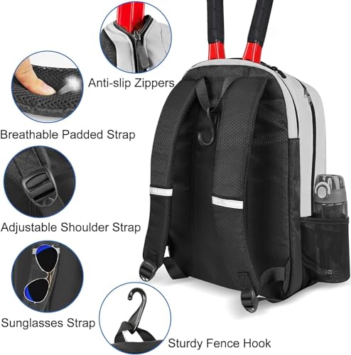 Ytonet Tennis Bag Tennis Backpack for Women Men 2 Rackets with Insulated Pocket Ventilated Shoe Compartment - color: Grey