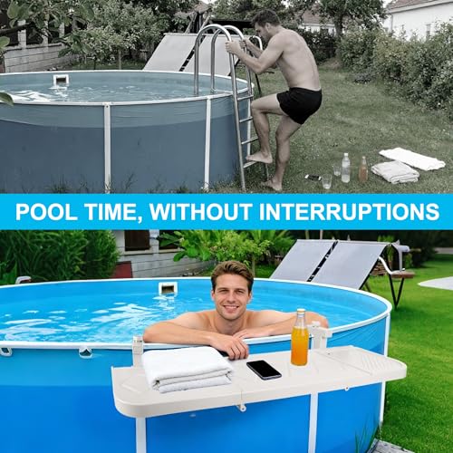 winemana Pool Bar for Above Ground Pool Swim Up Bar 38.4" x12" Adjustable Poolside Table Foldable Swimming Pool Shelf Fits Round Oval Rectangle Pools Clip-On Drink Table for Deck Patio, White - color: White