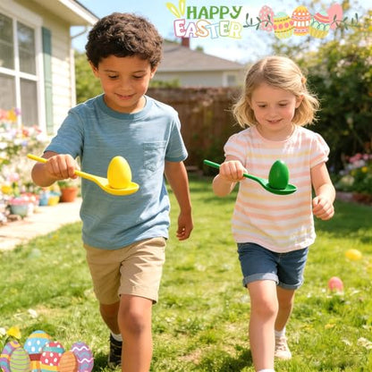 Easter Games for Kids Outdoor, Potato Sack Race Bags, Bunny Ears Headbands, Egg Spoon Relay Races, Legged Relay Race Bands for Easter Eggs Hunt Games