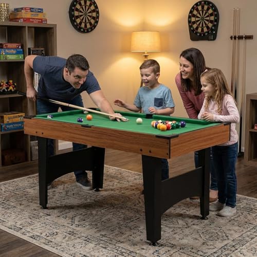 38" Foldable Billiards Tabletop Game, Pool Table Set Billiard Tables with Easy-Fold Design, Includes Balls Cues Chalk Brush for Family Game Night, Compact Billiards Table Table Top Pool Table for Ga