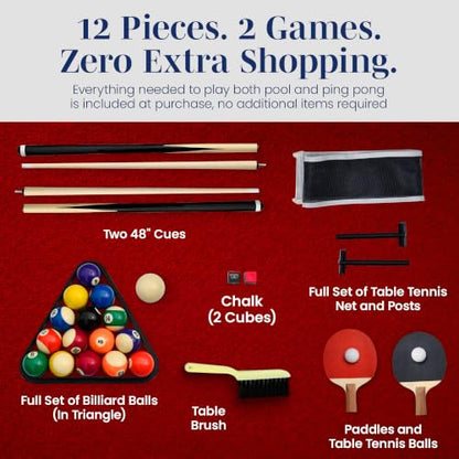 Hathaway Spartan 6 Ft Pool Table, with Ping Pong Multi Game Combo Tables for Family Recreation Game Rooms - Includes Billiard Balls, Cues, Paddles, Brush & More