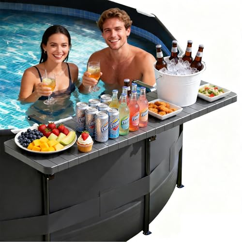 CLICLIET Pool Bar for Above Ground Pool, Pool Side Table with 49"×9.6" Rust-Free ABS Top, Fits 4.4" or Less Top Rail, Holds 110 lbs, Upgrade Swim-Up Portable Poolside Bar Accessories for Frame Pools