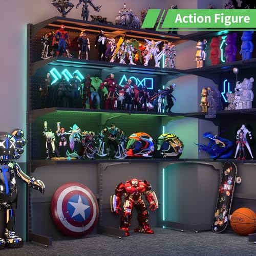 X-Win Gaming Free Standing Pegboard, Home Office Metal Standing Shelf Units for Desk, Floor Display Shelf Organizer with 28 Pieces Accessories for Bedroom