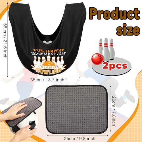 Hahafelt 3 Pcs Bowling Ball Polisher Gifts Microfiber Bowling Seesaw Bag with 10'' x 8'' Bowling Towel Shammy Pad Bowling Accessories for Bowlers Women Bowling Lovers - style: Retirement