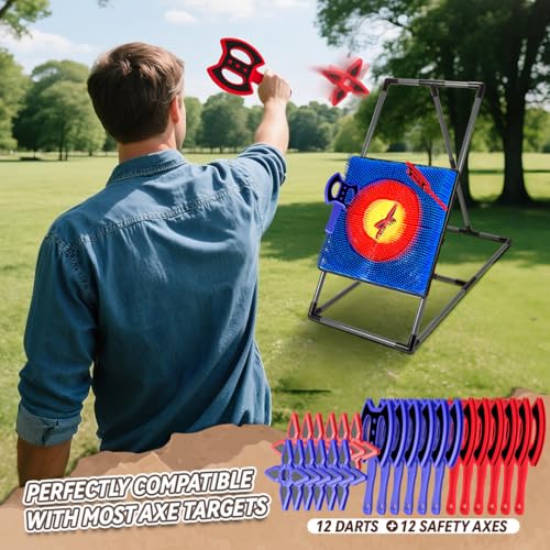 Axe Throwing Game for Backyard, Axe Throwing Game Target with 12 Throwing Axes, Lightweight & Portable Outdoor Games Indoor Carnival Yard Lawn for Age 6-12, Backyard Games for Family Party - style: 12Throwing Axes & 12Dart