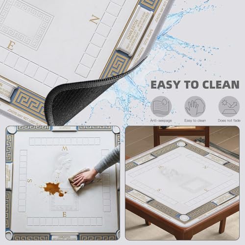 ARELUX Neoprene Mahjong Mat with Carrying Bag 32"x32" No Creases Rolled Shipping American Mahjong Mat with Charles Rules Anti-Slip & Noise Reduction Table Cover for Poker, Card & Board Game(Blue) - color: White