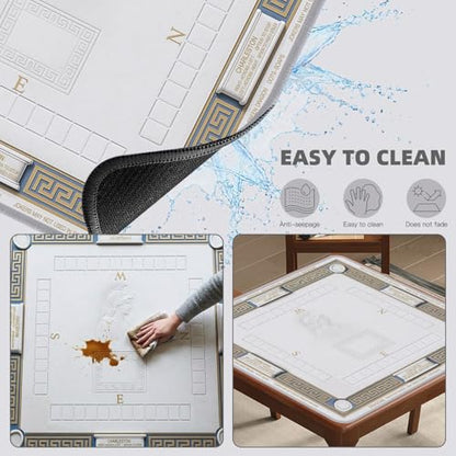 ARELUX Neoprene Mahjong Mat with Carrying Bag 32"x32" No Creases Rolled Shipping American Mahjong Mat with Charles Rules Anti-Slip & Noise Reduction Table Cover for Poker, Card & Board Game(Blue) - color: White