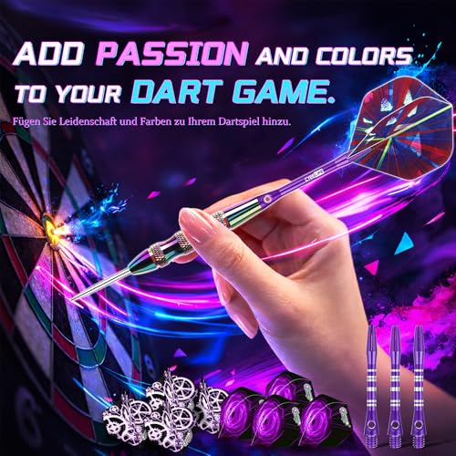 CyeeLife Steel Tip Darts Set,3 Pack Professional Dart with 6 Premium Aluminum Shafts,3 Style PET Flights,Dart Sharpener, Rubber Rings, Flight Protector and Dart Case,Colorful