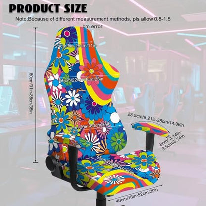 Suobstales Hippie Daisy Swirl Pattern Gaming Chair Covers, Stretchable Office Computer Chair Slipcover with Armrest Covers, Elastic Seat Protector for Office Reclining Racing Game Chair - color: Hippie Daisy Swirl