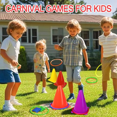 Ring Toss Games Carnival Outdoor Yard Games for Kids,Soft Plastic Cones Bean Bags Play for Children's Birthday Xmas Indoor Family Party Combo Gift Set