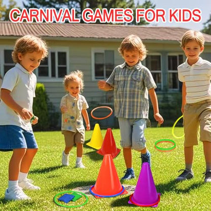 Ring Toss Games Carnival Outdoor Yard Games for Kids,Soft Plastic Cones Bean Bags Play for Children's Birthday Xmas Indoor Family Party Combo Gift Set