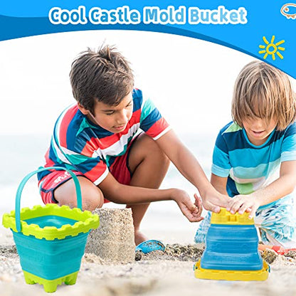 3L Jumbo Foldable Buckets, Castle Sand Beach Toy Silicon Pails For Kids Adults, Collasible Water Bucket Sandbox Kit Multi Use Summer Essential For Travel Cleaning, Camping, Picnic, Fishing 3 PCS - style: Foldable Castle