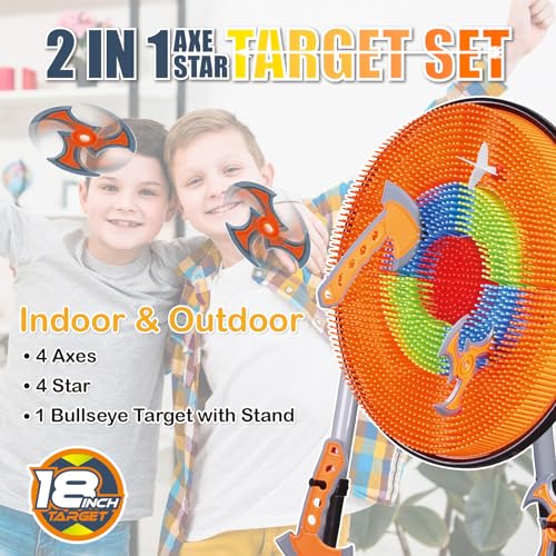 Contixo TS1 Axe Throwing Bristle Target Set for Kids, 2-in-1 Board Family Carnival Party Fun Toy with 4 Foam Axes, 4 Triangle Darts for Boys & Girls Gift Family Indoor Outdoor Backyard Game Foldable