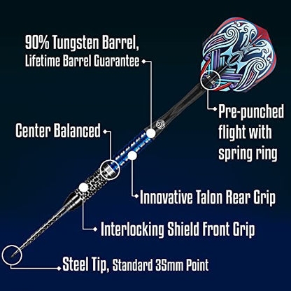 Shot Darts Steel Tip, Viking Raven (22g/23g/24g/25g), 90% Tungsten Barrels, Center Balanced with with Dual Grip, Handcrafted Professional Dart Set and Flights Made in New Zealand, Metal Tip Bar Darts - style: 24 Grams