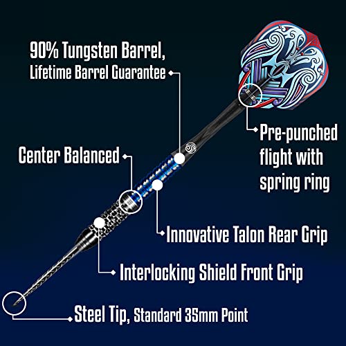 Shot Darts Steel Tip, Viking Raven (22g/23g/24g/25g), 90% Tungsten Barrels, Center Balanced with with Dual Grip, Handcrafted Professional Dart Set and Flights Made in New Zealand, Metal Tip Bar Darts - style: 23 Grams