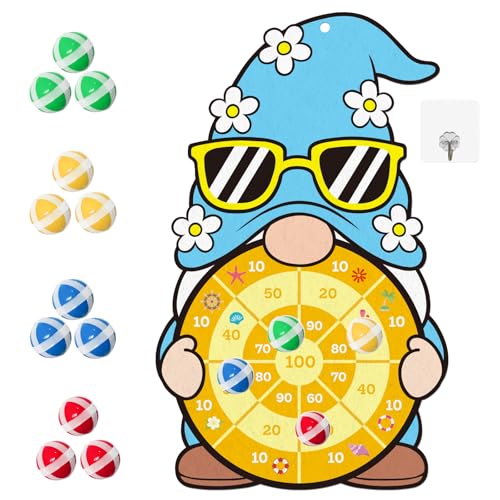 29 Inch Gnome Target Game with 12 Sticky Balls and Hook, Hanging Toss Target Game for Party Games, Indoor Outdoor Carnival Games, Birthday Activities and Family Gatherings