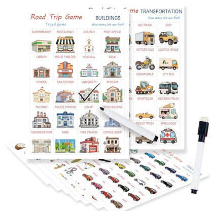 Road Trip Travel Game for Kids and Adults | 10 Double-Sided Cards, 18 Categories, Paper Cards, Educational Travel Entertainment