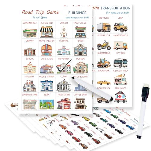 Road Trip Travel Game for Kids and Adults | 10 Double-Sided Cards, 18 Categories, Paper Cards, Educational Travel Entertainment