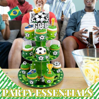 Soccer Party Favors, Soccer Goal Theme Party Supplies, 2 Pack 3 Tier Cupcake Stand, Football Birthday Party Decorations for Kids Teens Adults