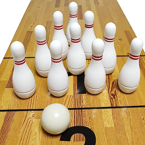 Shuffleboard Bowling Pin Set with 10 Pcs Premium Hardwood Bowling Pins Durabel Triangular Pinsetter Resin Bowling Ball and Carrying Bag, Fun for Shuffleboard Games - color: White
