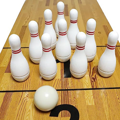 Shuffleboard Bowling Pin Set with 10 Pcs Premium Hardwood Bowling Pins Durabel Triangular Pinsetter Resin Bowling Ball and Carrying Bag, Fun for Shuffleboard Games - color: White