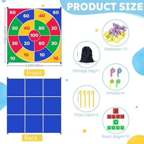 2-in-1 Giant Tic Tac Toe Game Bean Bag Toss Games, 4.5FT Double-Sided Large Tic Tac Toe Game with 10 Pcs Bean Bags, Outdoor Games for Adults and Family Lawn Yard Carnival Field Day Party - color: Colorful
