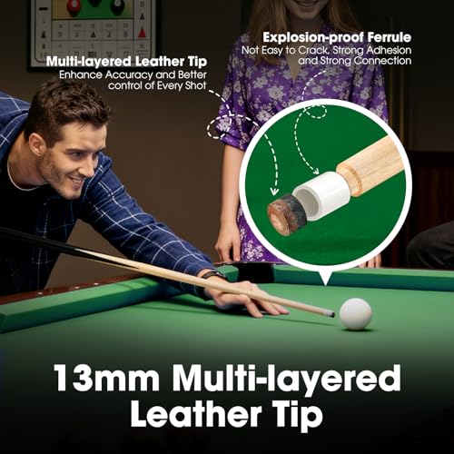 Pool Cue Sticks 36inch 42inch 48inch 52inch 58inch Set of 2 or 4,Pool Cue with 13mm Leather Tip for Adults, Beginners,2-Piece Design，(14oz to 20oz Weight Options) - size: 48inch-set of 4