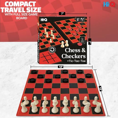3-in-1 Chess, Checkers & Tic-Tac-Toe Game Set – Double-Sided Folding Board – Staunton Style Pieces & Interlocking Checkers – Classic Strategy Family Board Game for Kids & Adults - style: 3-in-1 Chess Checkers Tic-Tac-Toe Set