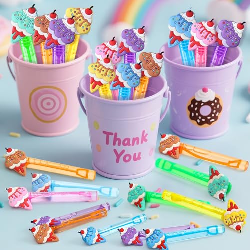 Winrayk Ice Cream Party Favors, 24Pcs Self-designed Mini Bubble Wands for Kids Bubbles Bulk with Detachable Topper (6 Colors), Two Sweet Birthday Gift Pinata Filler Goodie Bag Stuffer Classroom Prizes - style: Ice Cream