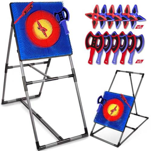 POPERFUN Axe Throwing Game for Backyard, Axe Throwing Target Set Games with 12 Throwing Axes, Indoor &Outdoor Yard Game for Youth Kids Activity Carnival Backyard Games for Age 6-13