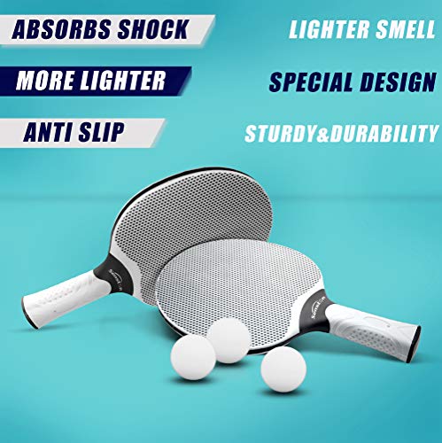 Senston Table Tennis Rackets Set, Professional Table Tennis Racket with 3 Balls, Composite Rubber Ping Pong Paddle Set - color: Gray & Net