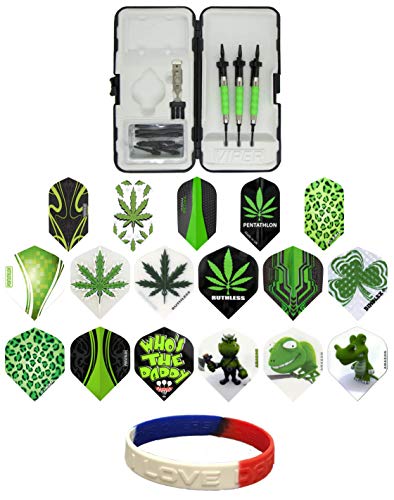 sure grip Viper Green Soft Tip Darts with Dart Case & Accessories Choice of Flights 16 or 18 Grams (Harrows Plexus, 18g)