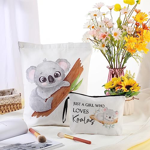Sieral 2 Pcs Animal Lover Bag Gift for Women Travel Canvas Tote Portable Zipper Pouch Canvas Reusable Grocery Tote - style: Koala