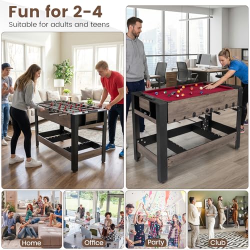 Goplus 3-in-1 Swivel Game Table, 49'' Combo Game Table with Foosball, Pool Billiards & Table Tennis for Adults, Indoor Arcade Table with Legs for Family Game Room Party
