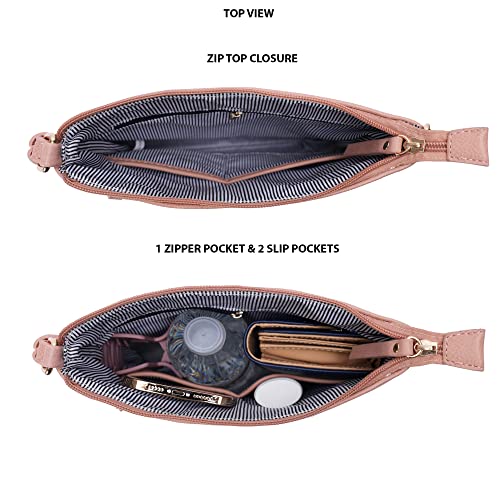 Solene Crossbody Bag Functional Multi Pocket Messenger Purse Top Zip Closure Shoulder Handbag With Adjustable Strap - color: Rose Pink