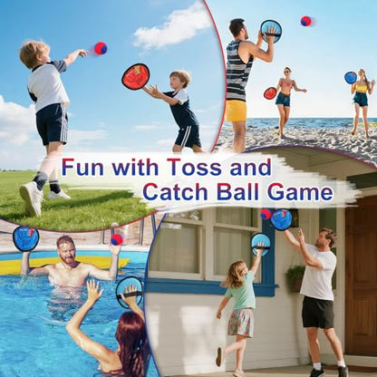 Toss and Catch Ball Game for Kids, 4 Paddles Sticky Balls Set Toddlers Baseball Gloves, Outdoor Beach Yard Pool Catch Toy, Birthday Gifts for Boys Girls Ages 3-12