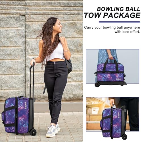 Goloni Double Roller 2 Ball Bowling Bag with Separate Shoe Compartment,2 Ball Bowling Bag with Wheels,Retractable Handle Extends to 40" - color: Purple Camouflage