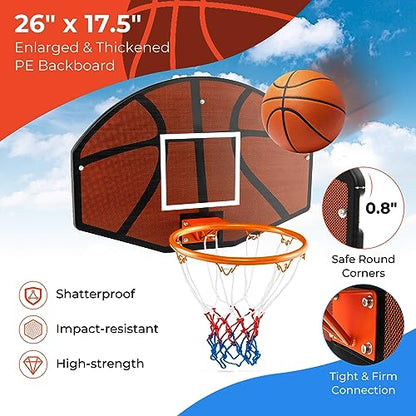 Goplus Wall Mount Basketball Hoop, 26" x 17.5" Indoor Outdoor Basketball Games w/Large Shatter-Proof Backboard, Anti-Tear Net, Door Wall Mounted Basketball Playset for Backyard