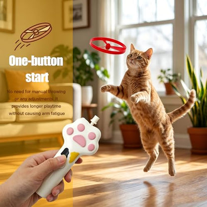 Cat Fetch Toy Launcher with 8 Flying Discs, Rechargeable Interactive Cat Toy for Indoor Cats, Flying Disc Launcher for Hunting Training Exercise, Cat Chase Toy for Active Play and Enrichment (White)