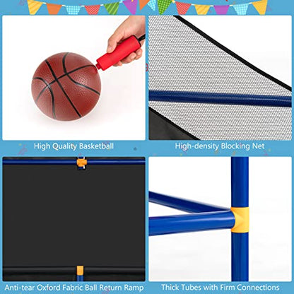 GYMAX Basketball Arcade Game Indoor, Double Shot Basketball Hoop Indoor with 4 Balls & Hand Pump, Mini Basketball Hoop for Kids Toddlers, Basketball Game Toys for Girls Boys