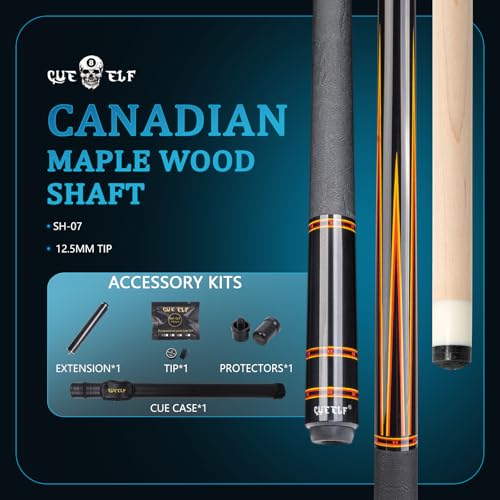 CUEELF Professional Pool Cue Stick – Handmade, Low Deflection | Solid Brass Joint Low Deflection Shaft 12.5mm Pro Tip & Inlay Ring Leather Non-Slip Wrap Precision Balanced - color: CJ-SH-07