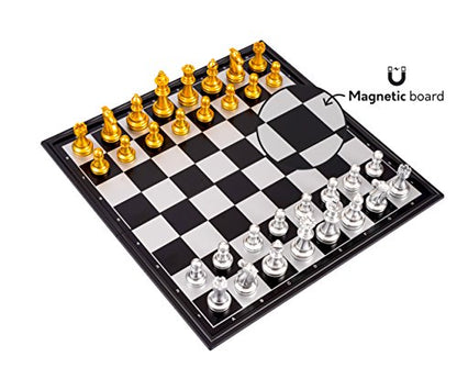 Magnetic Travel Chess Set Game with Folding Board Portable and Storage Compartment – Great Travel Toy Set by Big Mo’s Toys 9.7"