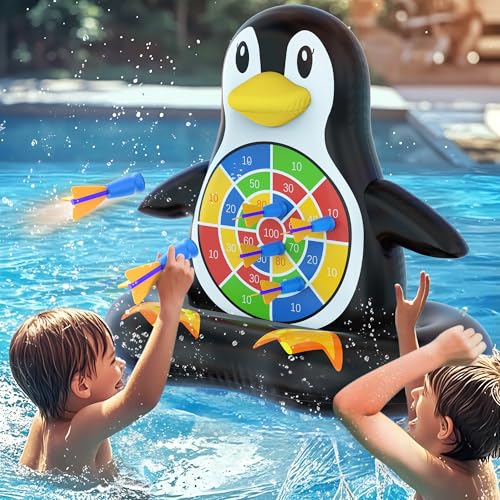 MOONTOY Fun Pool Toys, Inflatable Dart Board Floating Water Game for Kids Ages 4-8 8-12, Outdoor Backyard & Beach Games for Boys Girls Teens and Adults - color: Penguin-black