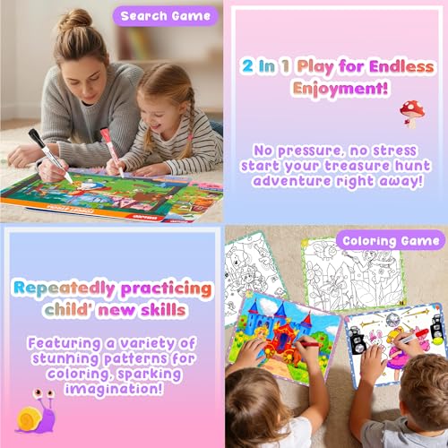 Search and Find Activity Books for Kids Ages 3-5, 2 In 1 Princess Preschool Educational Seek Game Coloring Books, Travel Games Toys for Car Airplane, Road Trip Activities for Kids, Birthday Gifts - style: Princess, Girl